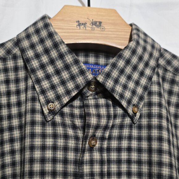 Pendleton Sir Pendleton Fine Worsted Wool LS Bf Plaid Shirt Beige Black Plaid M* - Picture 2 of 4